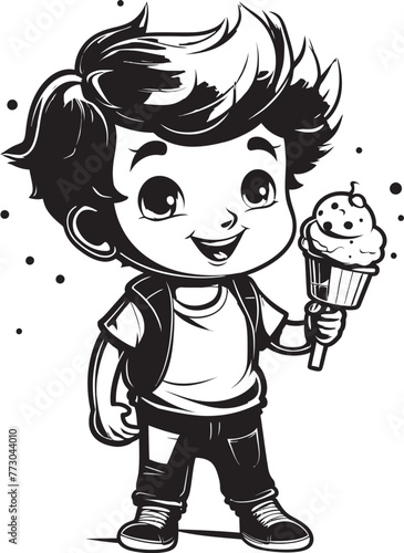 Lickable Lovelies Vector Logo of a Boy Enjoying Ice Cream Frosted Friends Cartoon Logo Featuring a Boy and His Ice Cream Adventure