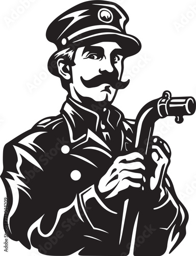 Firefighter Forge Vector Logo of a Skilled Fireman Inferno Enforcer Cartoon Fireman Symbolizing Authority Logo
