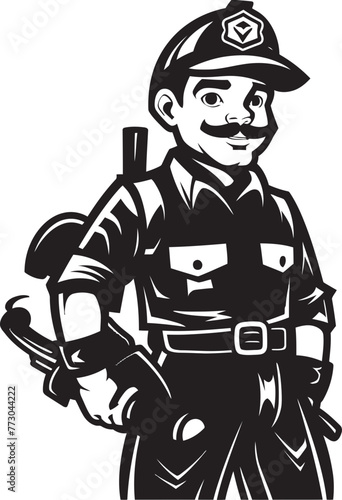 Inferno Enforcer Cartoon Fireman Symbolizing Authority Logo Ember Explorer Vector Logo Illustrating an Adventurous Firefighter