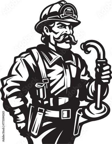 Firefighter Forge Vector Logo of a Skilled Fireman Inferno Enforcer Cartoon Fireman Symbolizing Authority Logo