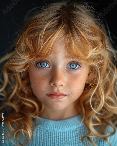 Extreme close-up of a child with striking blue eyes