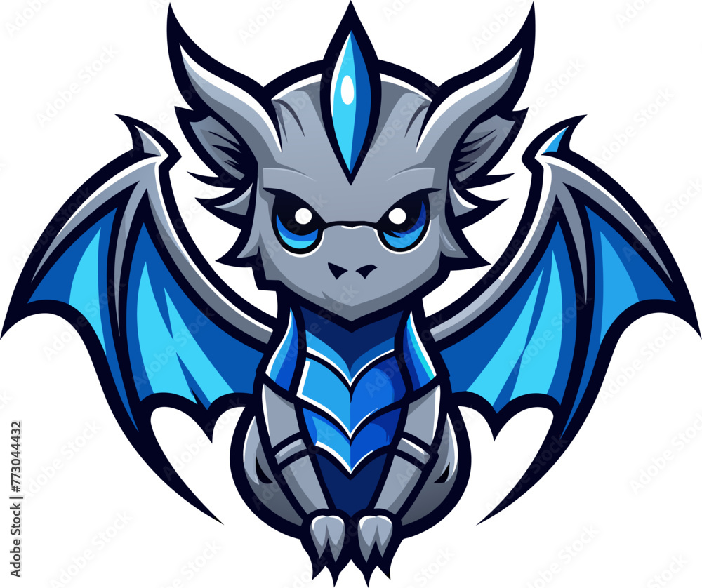 Blue and silver baby dragon logo illustration