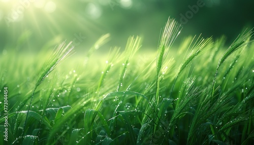 Sunlight filtering through dense grass in a field