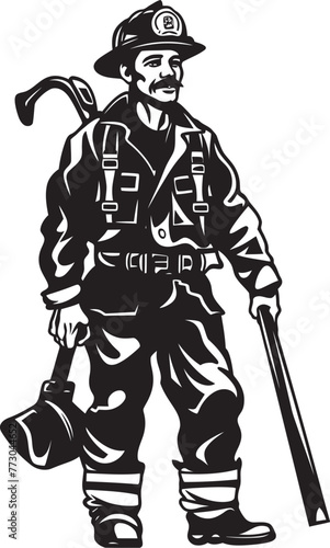 Inferno Enforcer Cartoon Fireman Symbolizing Authority Logo Ember Explorer Vector Logo Illustrating an Adventurous Firefighter