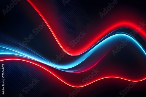 red or blue waves neon glowing abstract background 