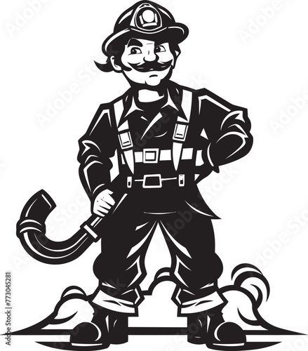Inferno Enforcer Cartoon Fireman Symbolizing Authority Logo Ember Explorer Vector Logo Illustrating an Adventurous Firefighter