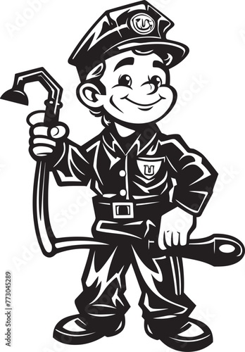 Firefighter Forge Vector Logo of a Skilled Fireman Inferno Enforcer Cartoon Fireman Symbolizing Authority Logo