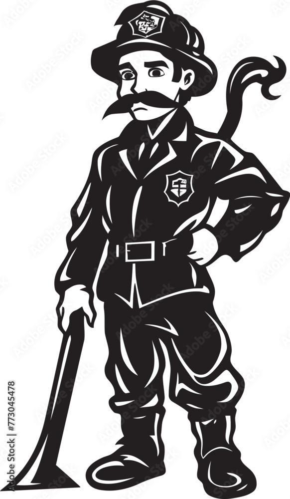 Flame Frontier Cartoon Fireman Emblematic Frontier Icon Vigilant Valor Vector Logo Design of a Firefighters Courage