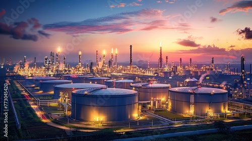 Wallpaper Mural An aerial view of an oil depot, an oil refinery, and a truck transporting fuel and gasoline. A tank farm store chemical petroleum petrochemical refinery products at the oil terminal. Torontodigital.ca