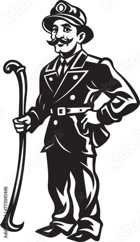 Inferno Enforcer Cartoon Fireman Symbolizing Authority Logo Ember Explorer Vector Logo Illustrating an Adventurous Firefighter
