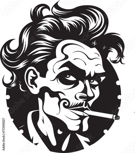 Slick Smoke Vector Logo of a Trendy Guy Puffing Away Stylish Stogie Cartoon Guy with Cigar Symbol Logo