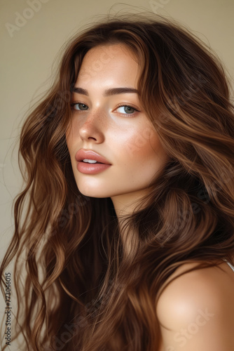Woman with brown hair and light brown freckles.