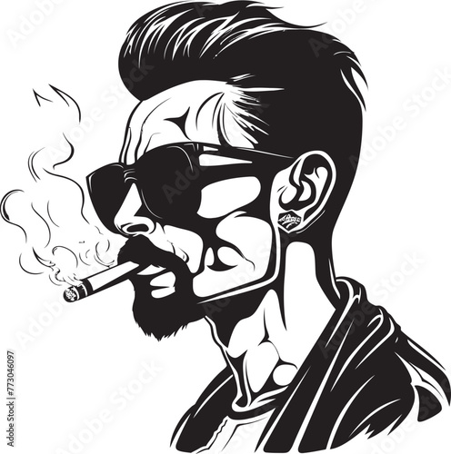 Stylish Stogie Cartoon Guy with Cigar Puffing Emblem Dapper Drew Vector Logo of a Suave Smoking Character