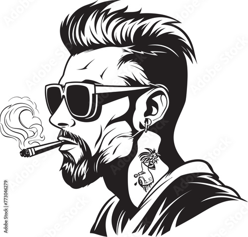 Stylish Stogie Cartoon Guy with Cigar Puffing Emblem Dapper Drew Vector Logo of a Suave Smoking Character