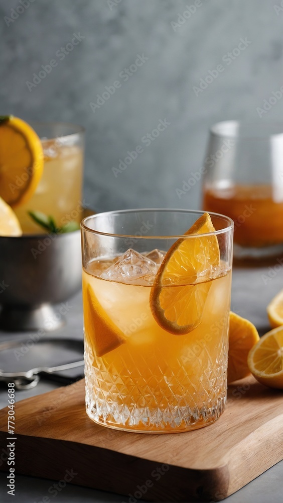 Amaretto Sour Cocktail on the bar counter. Amaretto Sour Cocktail on the bar counter.