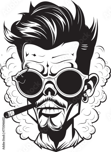 Slick Smoke Trendy Guy with Smoky Appeal Vector Logo Stylish Stogie Cartoon Guy with a Cigar in Style