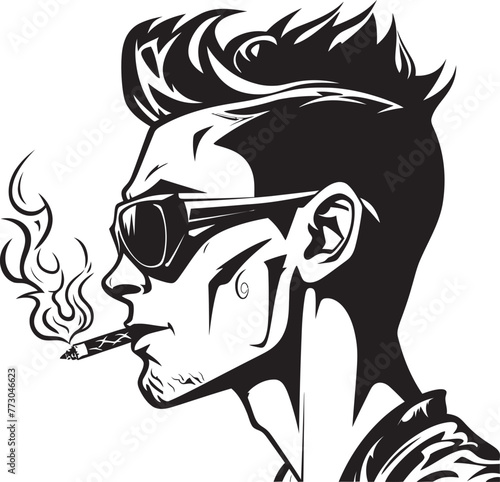 Slick Smoke Trendy Guy with a Smokin Attitude Vector Logo Stylish Stogie Cartoon Guy Enjoying a Cigar Icon