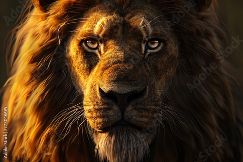 a close up of a lion's face