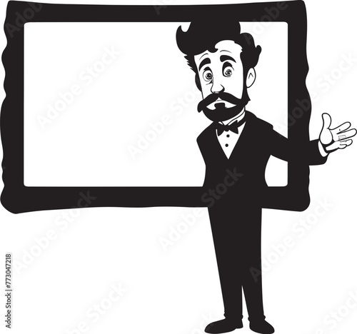 Signage Samson Cartoon Man with Sign Graphic Design Banner Buddy Vector Logo of a Friendly Guy Holding a Sign