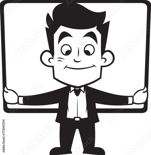 Placard Prodigy Vector Logo of a Sign Holding Expert Signage Samson Cartoon Man with Sign Graphic Design
