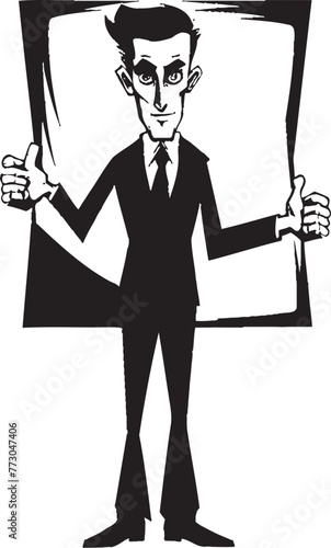 Placard Prodigy Vector Logo of a Sign Holding Expert Signage Samson Cartoon Man with Sign Graphic Design