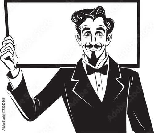 Placard Prodigy Vector Logo of a Sign Holding Expert Signage Samson Cartoon Man with Sign Graphic Design
