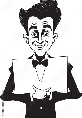 Signage Samson Cartoon Man with Sign Graphic Design Banner Buddy Vector Logo of a Friendly Guy Holding a Sign