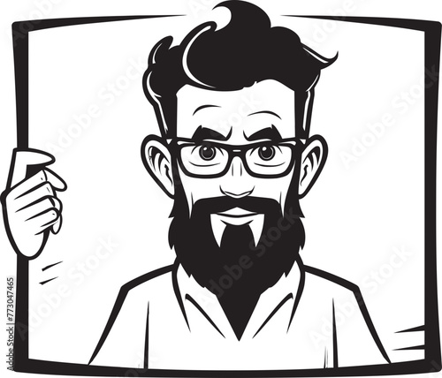 Placard Prodigy Vector Logo of a Sign Holding Expert Signage Samson Cartoon Man with Sign Graphic Design
