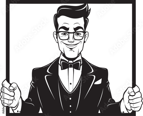 Signage Samson Cartoon Man with Sign Graphic Design Banner Buddy Vector Logo of a Friendly Guy Holding a Sign