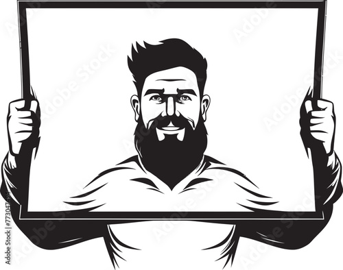 Placard Prodigy Vector Logo of a Sign Holding Expert Signage Samson Cartoon Man with Sign Graphic Design
