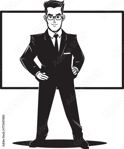Banner Buddy Vector Logo of a Friendly Sign Holder Signage Samson Cheerful Cartoon Man Holding Sign