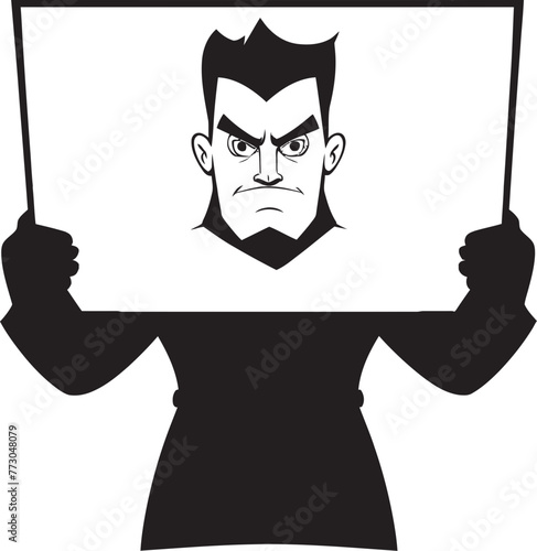 Banner Buddy Vector Logo of a Friendly Sign Holder Signage Samson Cheerful Cartoon Man Holding Sign