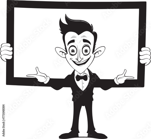 Signage Samson Cheerful Cartoon Man Holding Sign Boardbrandish Buddy Vibrant Character Displaying Sign Icon