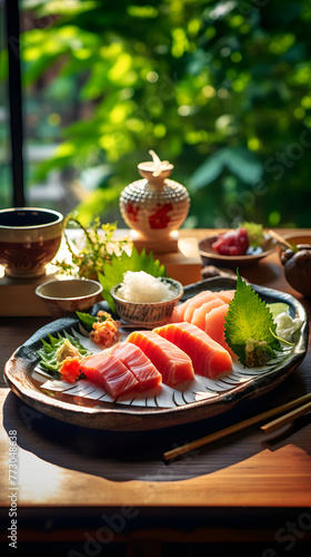 Japanese sashimi platters food photography poster background