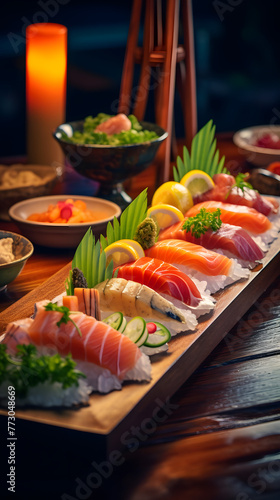 Japanese sashimi platters food photography poster background