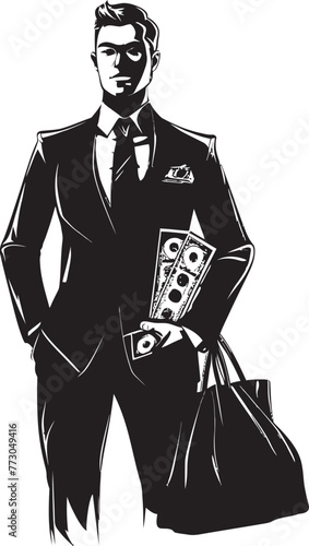 Dollar Dave Cartoon Rich Person Holding a Money Bag Graphic Design Luxe Larry Vector Logo of a Wealthy Figure with Money Bag