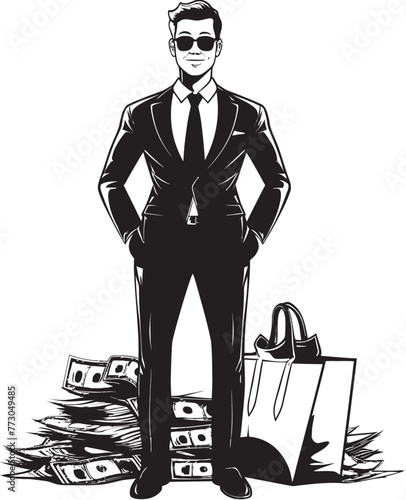 Moneybags Magnus Vibrant Vector Logo of a Wealthy Character Fortune Felix Cartoon Rich Person Holding a Money Bag Icon