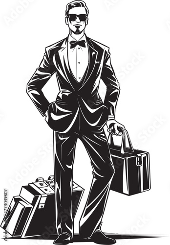 Goldmine Gloria Cartoon Rich Person with Money Bag Emblem Prosperity Percy Vector Logo of a Moneybag Toting Character