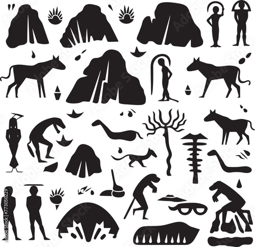 Neolithic Narratives Vector Logo Inspired by Ancient Artistry Dawn of Creativity Cave Art Symbolic Logo Design photo