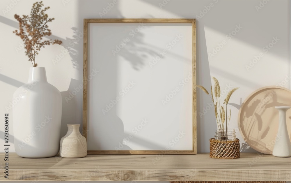 Mockup frame close up in coastal style home interior background, 3d render Mockup frame close up in coastal style home interior background, 3d render