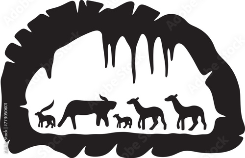 Paleolithic Parables Stone Carved Emblem Tribal Totems Prehistoric Vector Logo