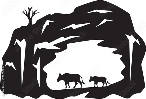 Neolithic Narratives Illustrative Cave Painting Graphic Emblem Paleolithic Perspectives Vector Logo of Prehistoric Cave Art