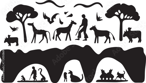 Stone Age Stories Cave Painting Icon Graphic Design Primitive Pictures Vector Logo Inspired by Cave Art