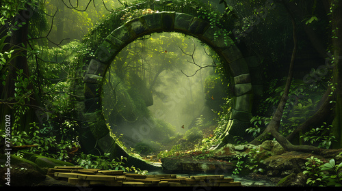 Mystical Elven Gateway Leading to a Fantasy Forest Realm.