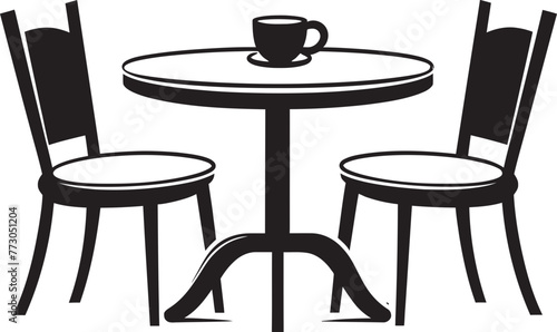 Bean Boutique Trendy Coffee Set Emblem Design Frappé Finesse Vector Icon of Coffee Table and Chair Set