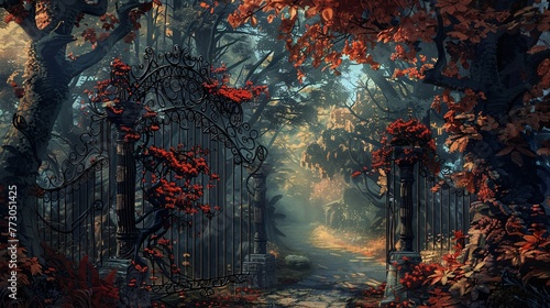 Autumnal Enchantment A Gilded Gateway to a Forest of Foliage Generative AI © Satyam