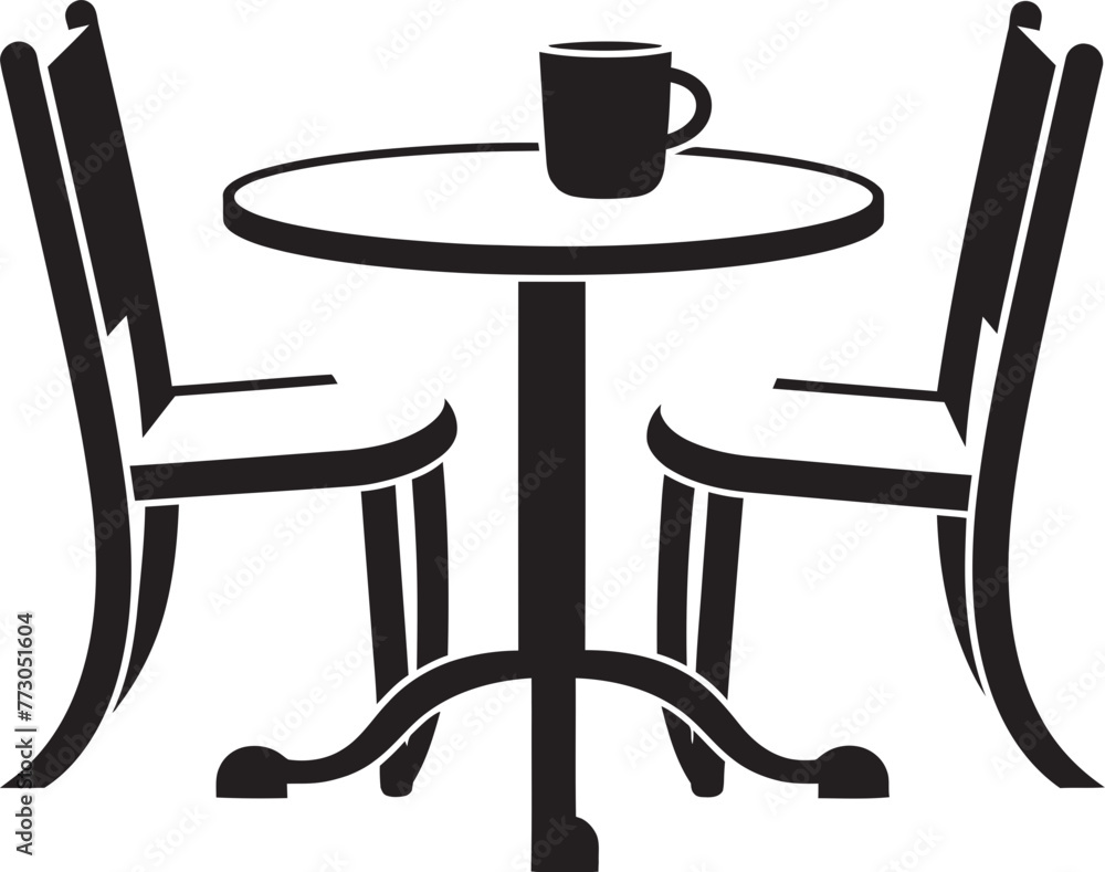 Roast Retreat Contemporary Coffee Set Emblem Design Bean Bliss Vector Icon of Coffee Table and Chair Set