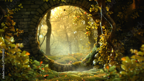 Enchanted Archway Amidst a Luminous Autumnal Forest.