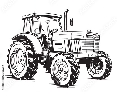 Agricultural tractor sketch. Farming concept vector illustration