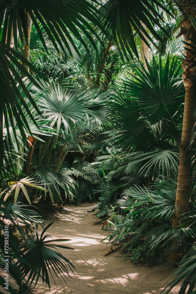 ground view of tropical forest exotic plants, 